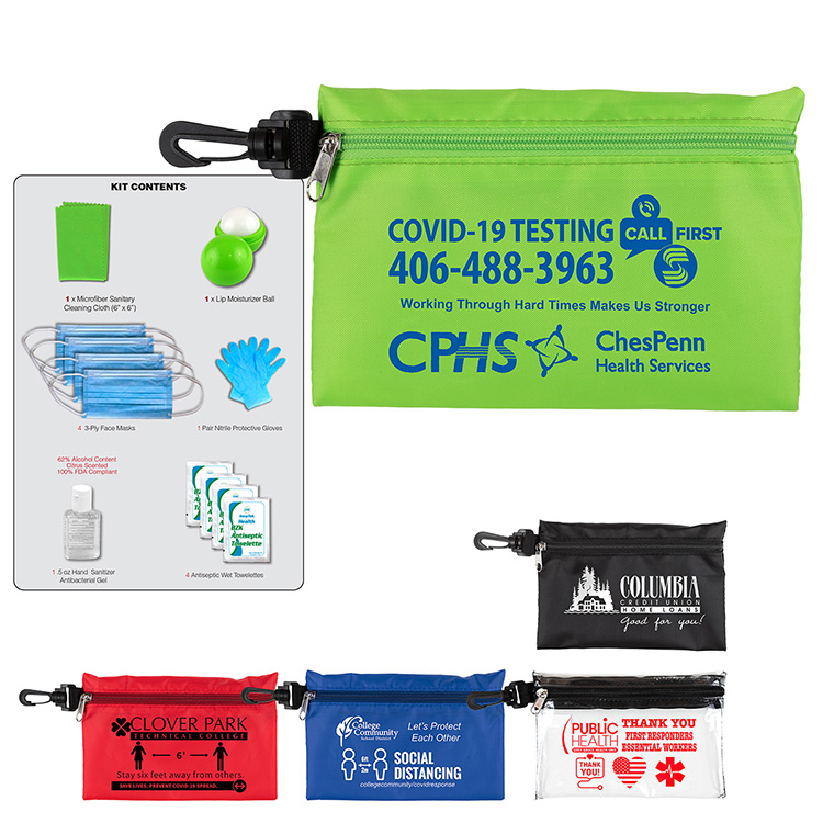 12 Piece Safety Kit in Zipper Pouch with Carabiner Attachment 12 Piece Safety Kit in Zipper Pouch with Carabiner Attachment